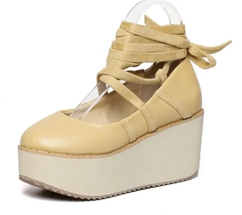 Khaki Ballerina Mary Jane Wedges Platforms