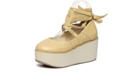 Khaki Ballerina Mary Jane Wedges Platforms