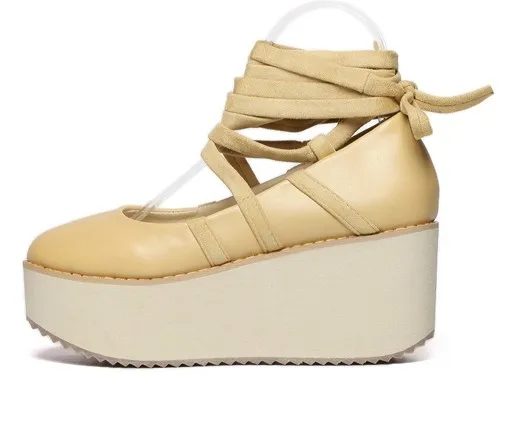 Khaki Ballerina Mary Jane Wedges Platforms