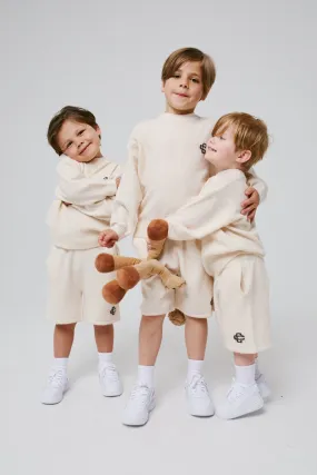 KIDS LIGHTWEIGHT FLUFFY KNIT EMBLEM CREW - OFF WHITE