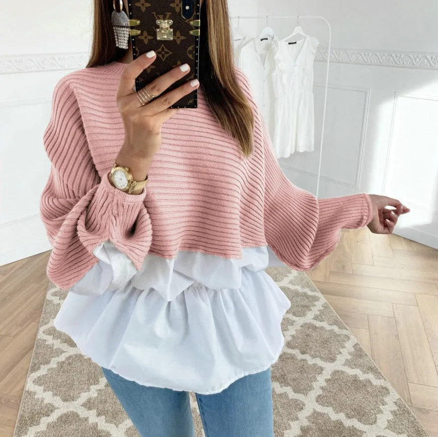 Knit stitching loose top