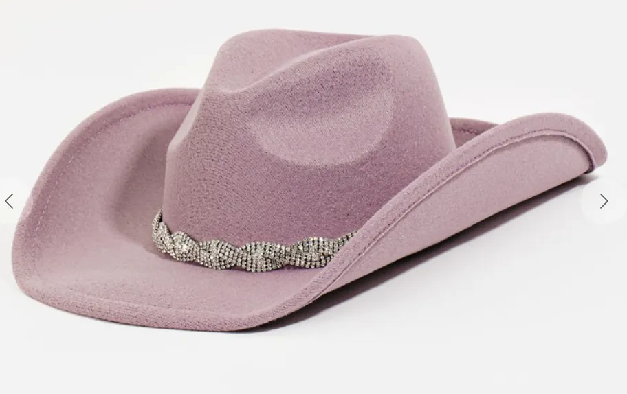 Lavender Rhinestone Twist Chain Cowboy Hat