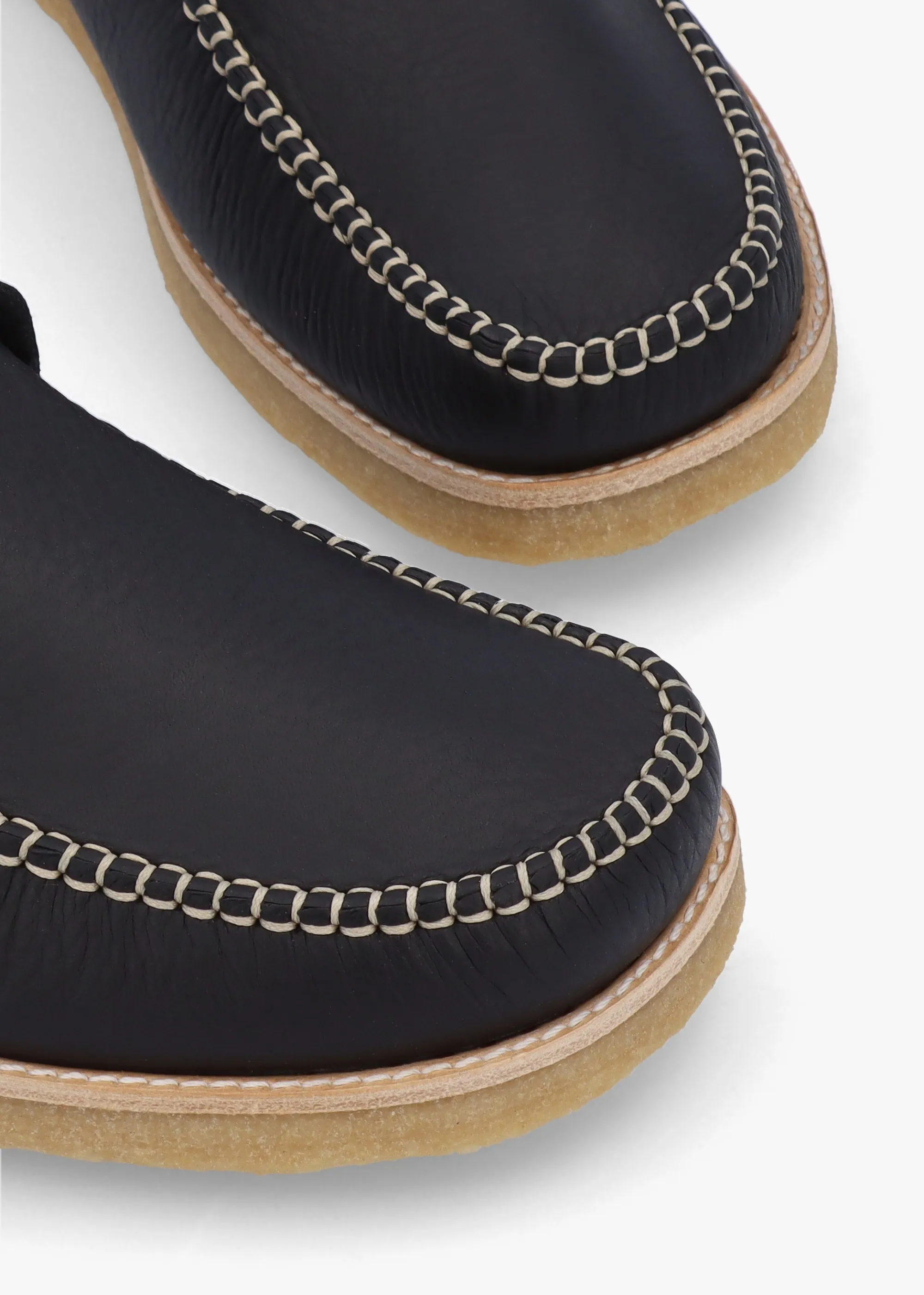 Black Leather Moccasins with Crepe Sole