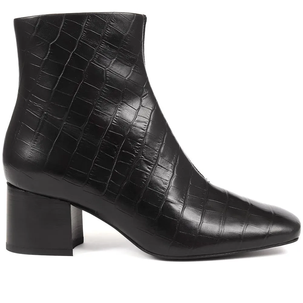 Leather Croc Heeled Ankle Boots - SUZETTA / 324 559 - Best Deals!