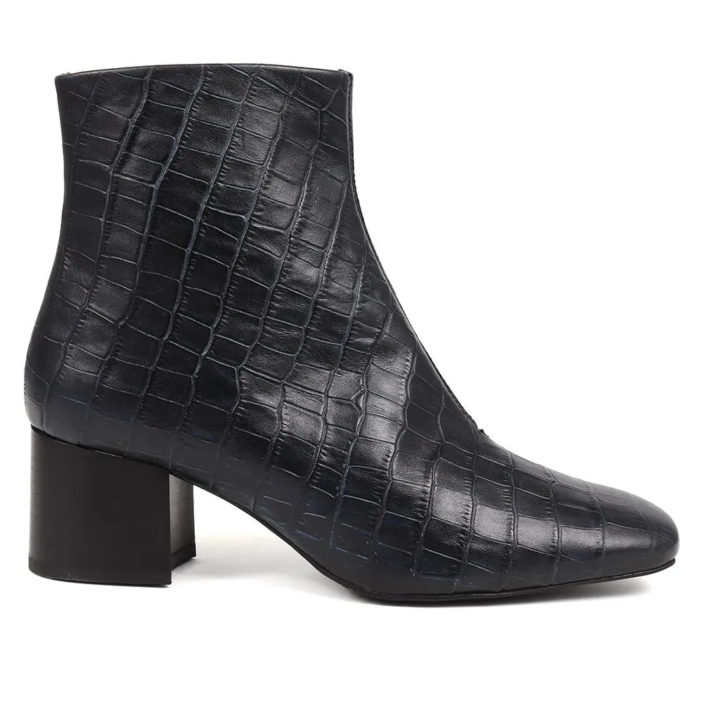 Leather Croc Heeled Ankle Boots - SUZETTA / 324 559 - Best Deals!