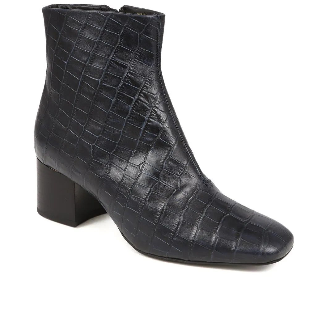 Leather Croc Heeled Ankle Boots - SUZETTA / 324 559 - Best Deals!