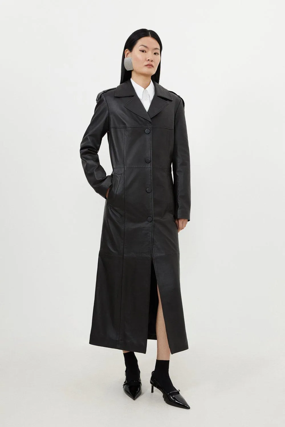 Karen Millen Leather Tailored Midaxi Trench Coat