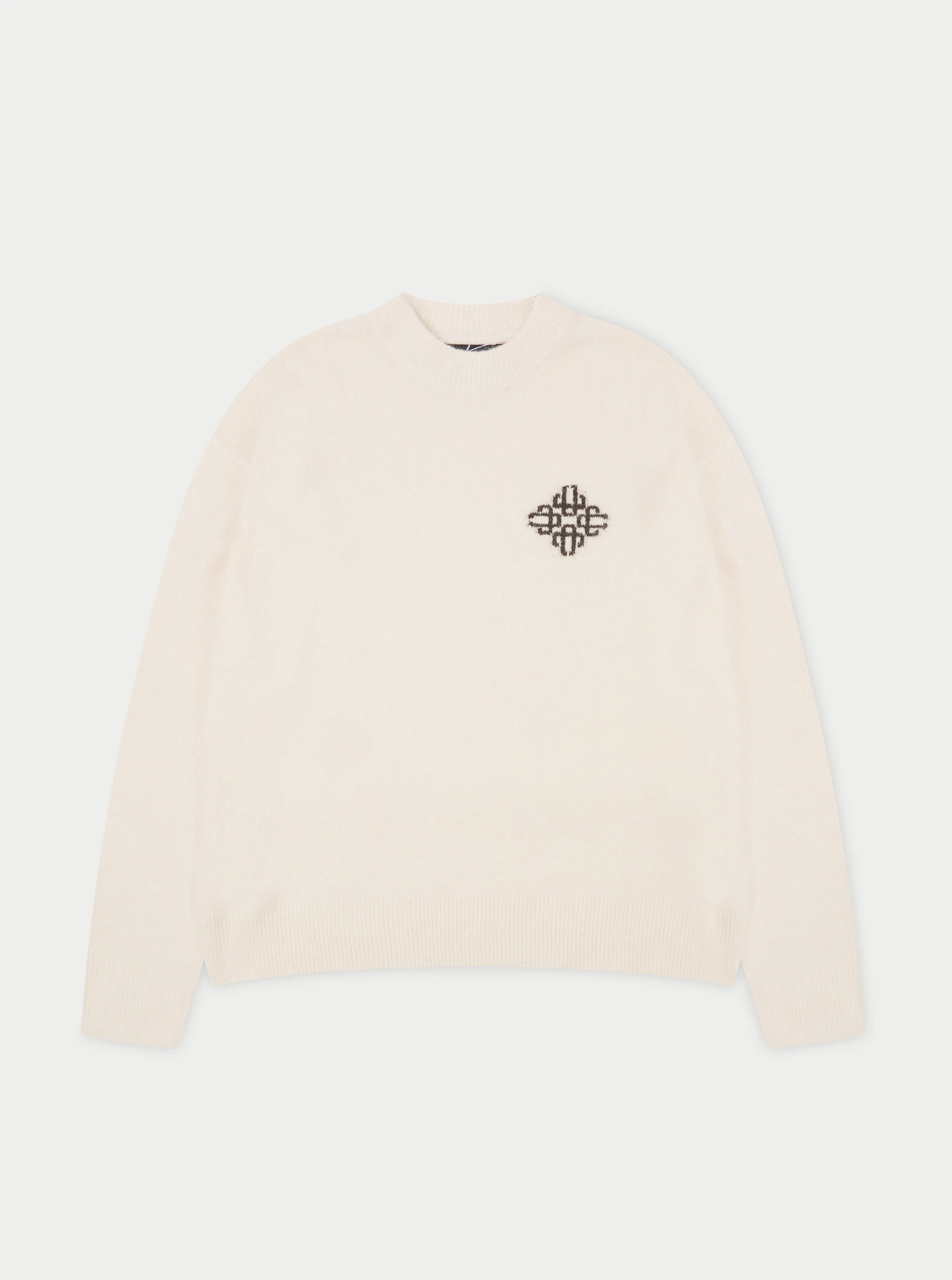 LIGHTWEIGHT FLUFFY KNIT EMBLEM CREW - OFF WHITE