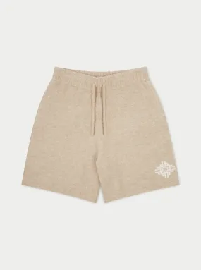 LIGHTWEIGHT FLUFFY KNIT EMBLEM SHORTS - BEIGE