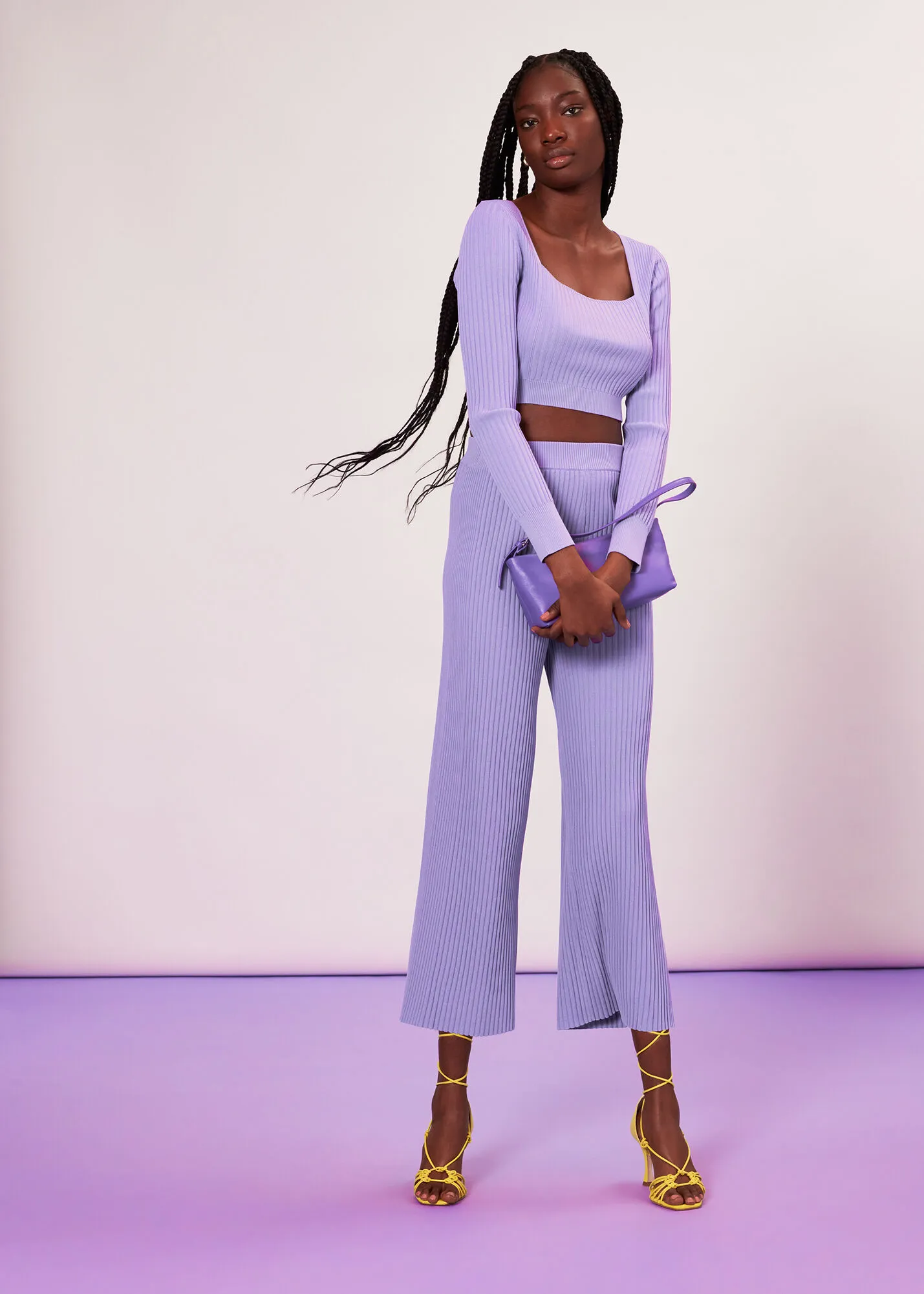 Lilac Wide Leg Rib Knit Trouser