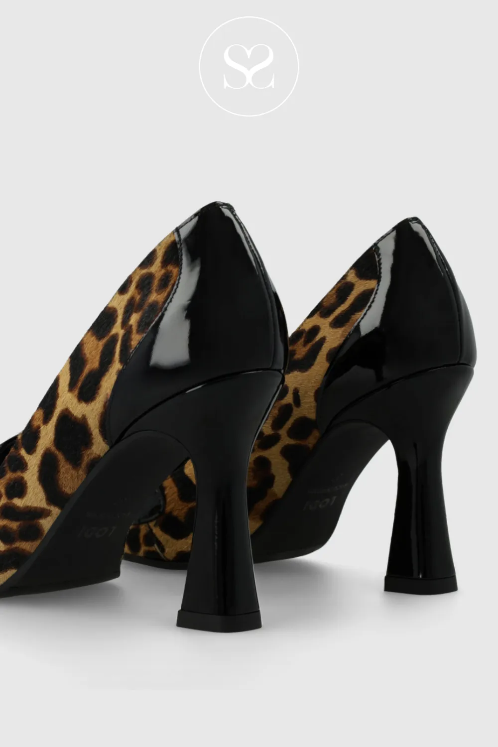 LODI MORLAS LEOPARD LEATHER POINTED TOE HEELED COURT SHOES