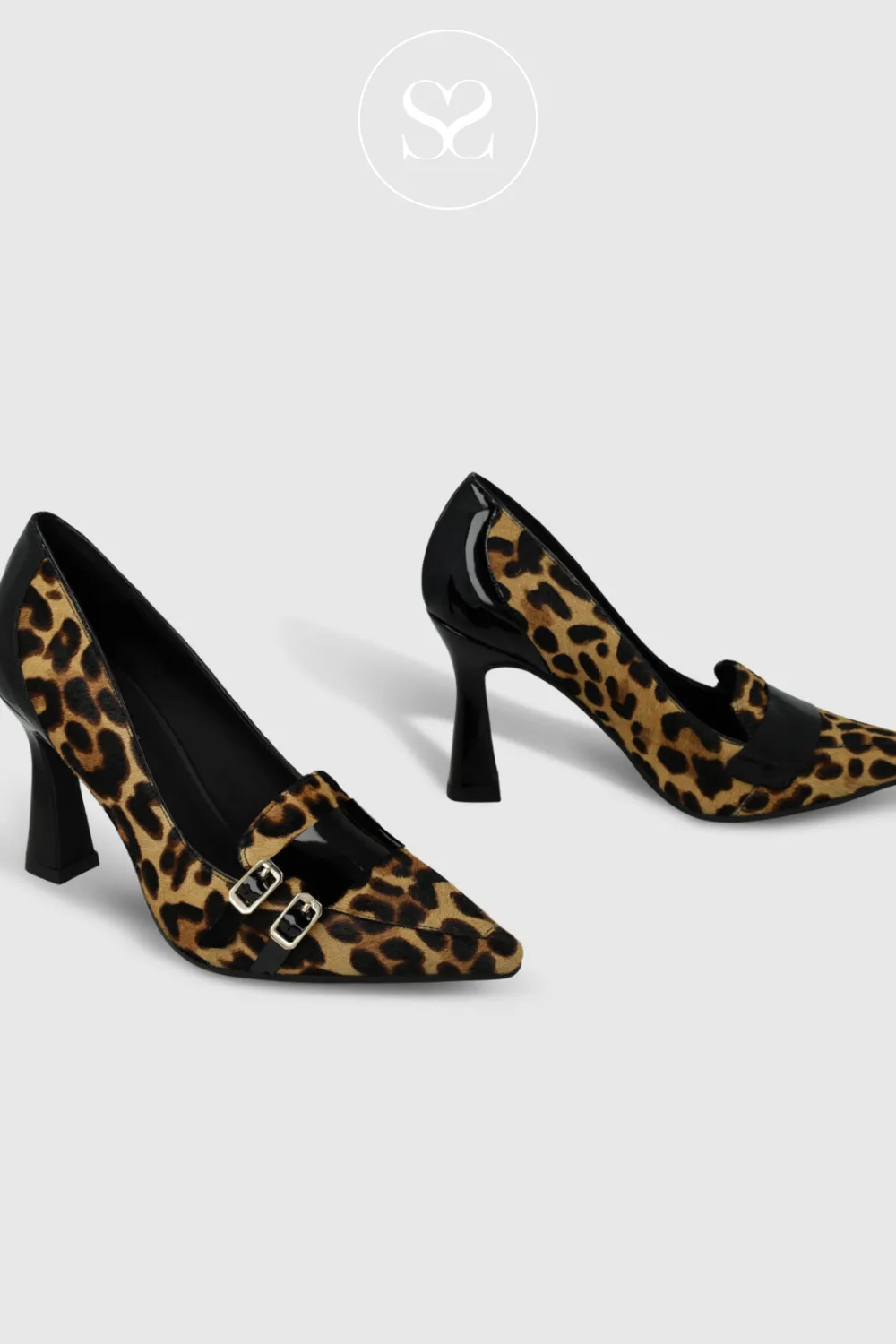 LODI MORLAS LEOPARD LEATHER POINTED TOE HEELED COURT SHOES