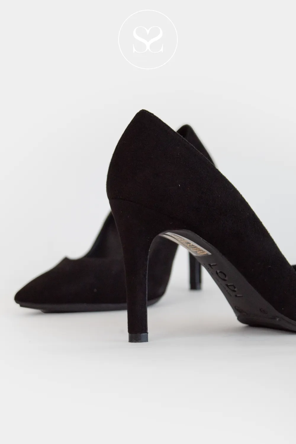 LODI NEW RABOT BLACK SUEDE HEELED COURT SHOES