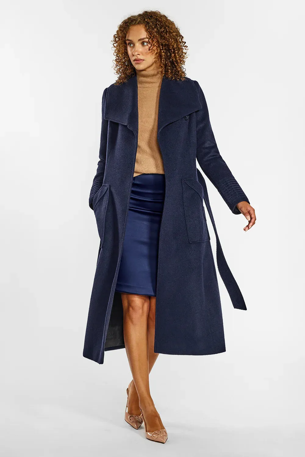 Long Baby Alpaca Wrap Coat with Wide Collar by Sentaler