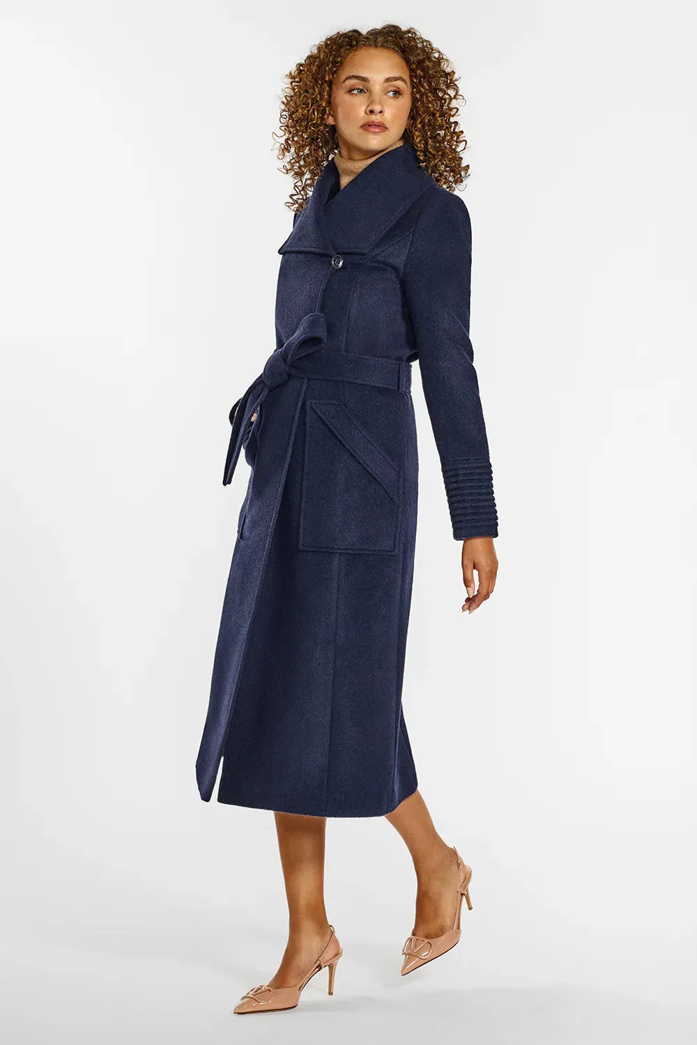 Long Baby Alpaca Wrap Coat with Wide Collar by Sentaler