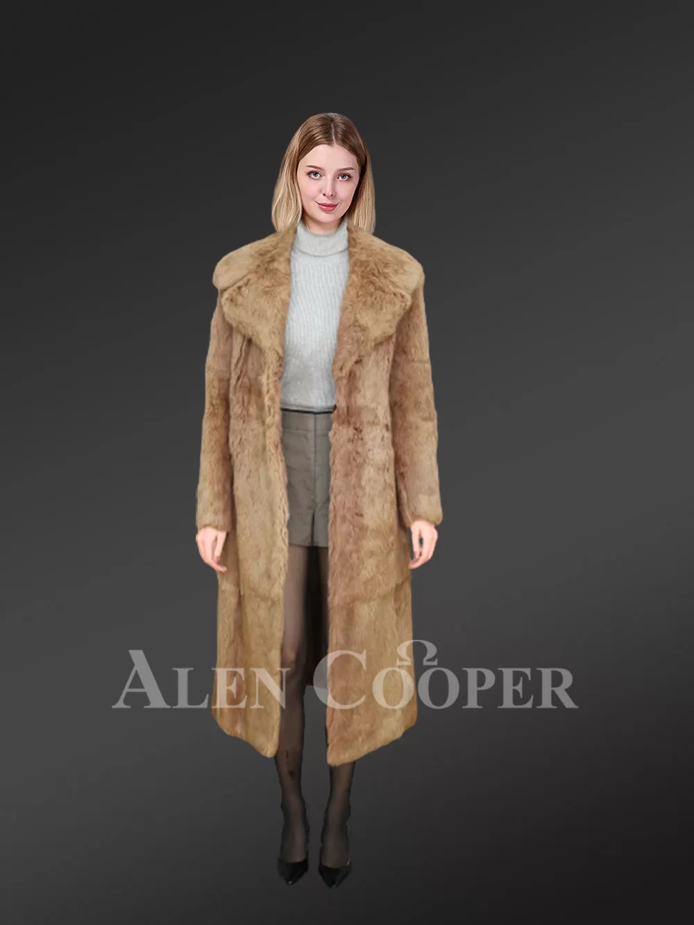 Brown Long Dressy Rabbit Fur Coat