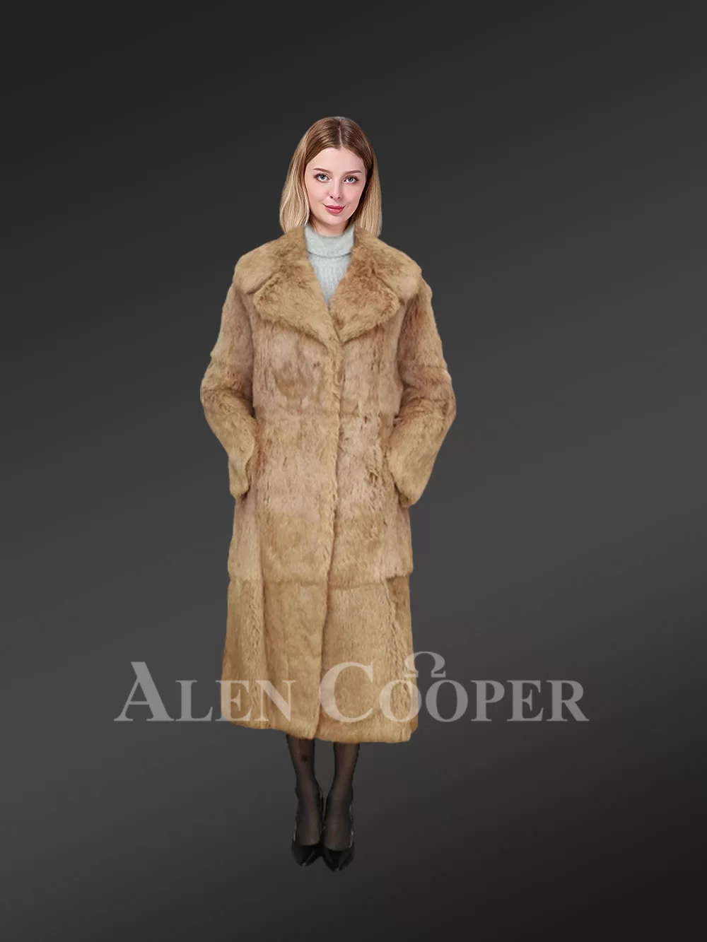 Brown Long Dressy Rabbit Fur Coat