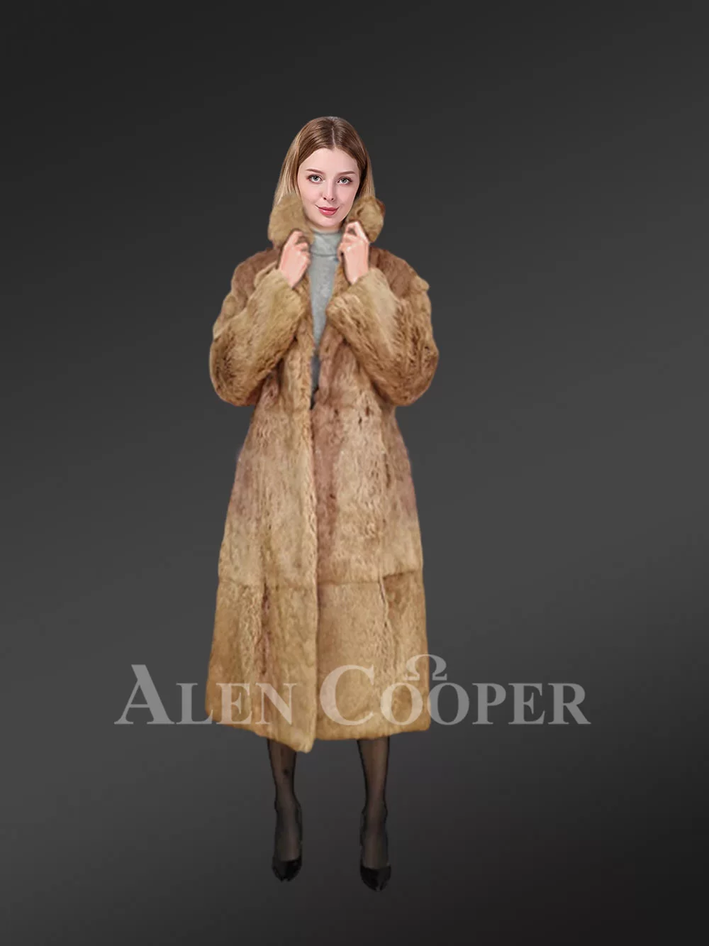 Brown Long Dressy Rabbit Fur Coat