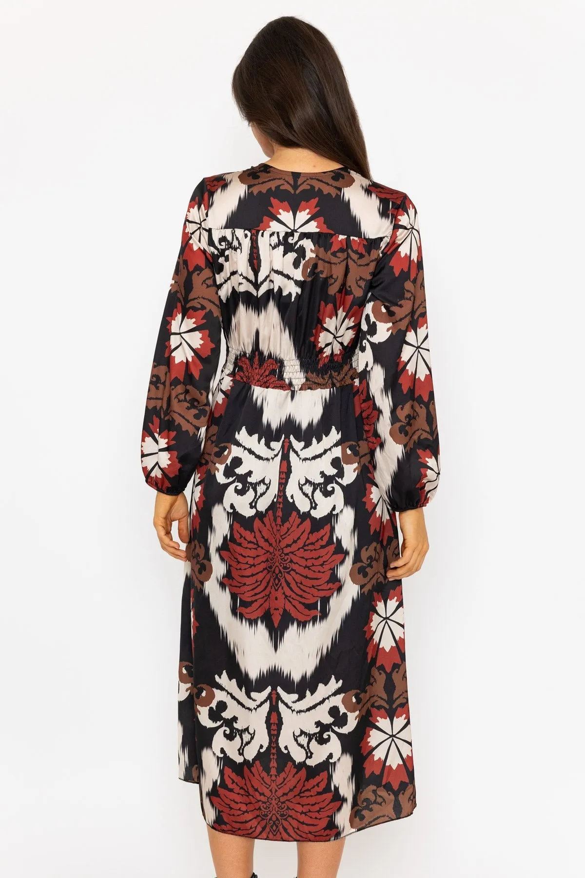 Long Sleeve Cliodhna Midi Dress Sateen Brown Print