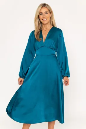 Long Sleeve Teal Veronica Midi Dress