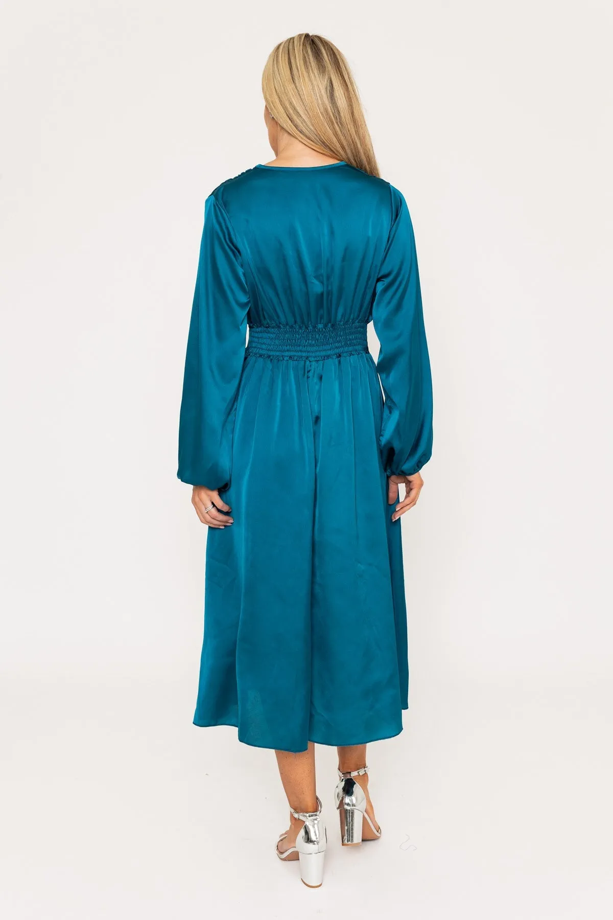 Long Sleeve Teal Veronica Midi Dress