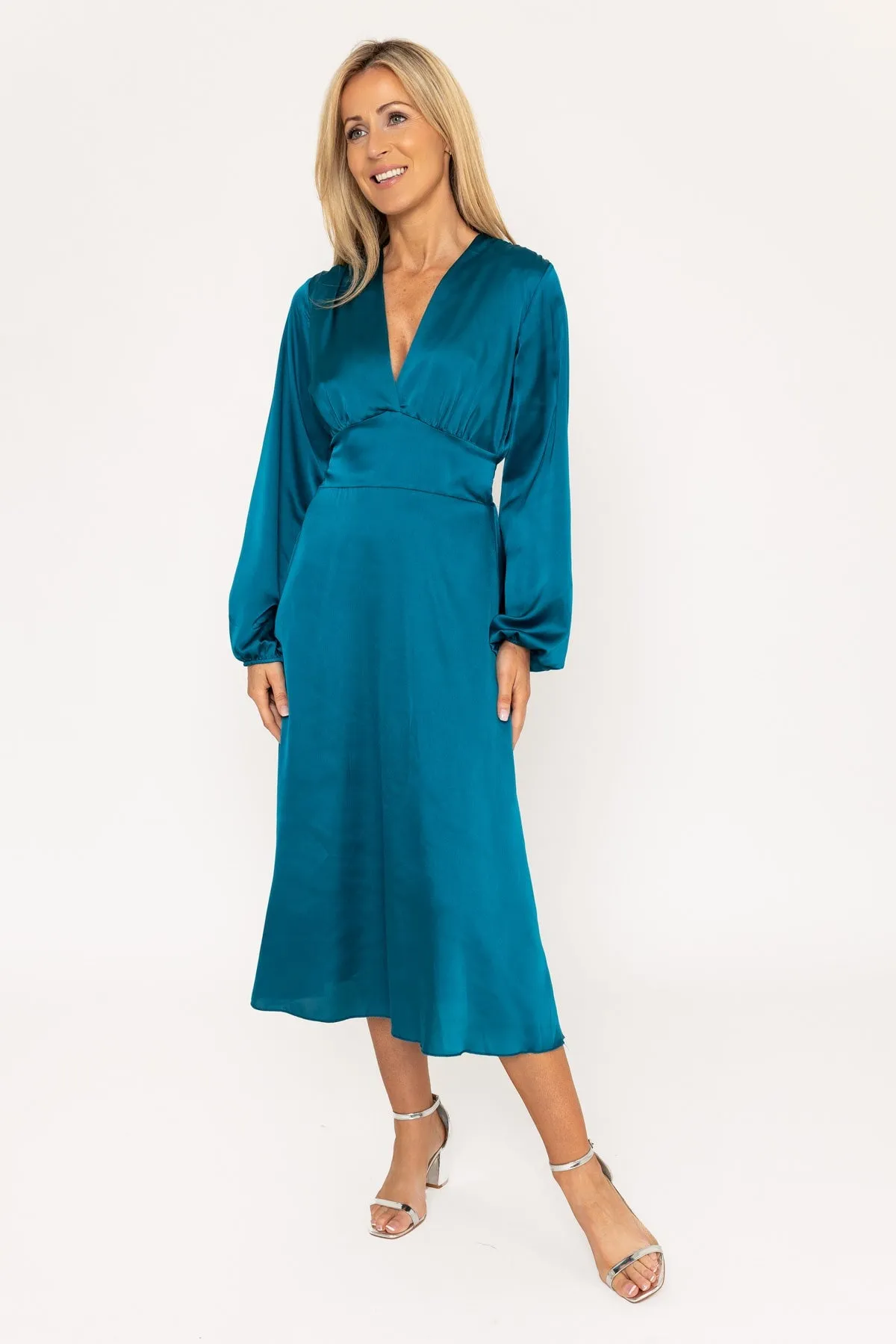 Long Sleeve Teal Veronica Midi Dress