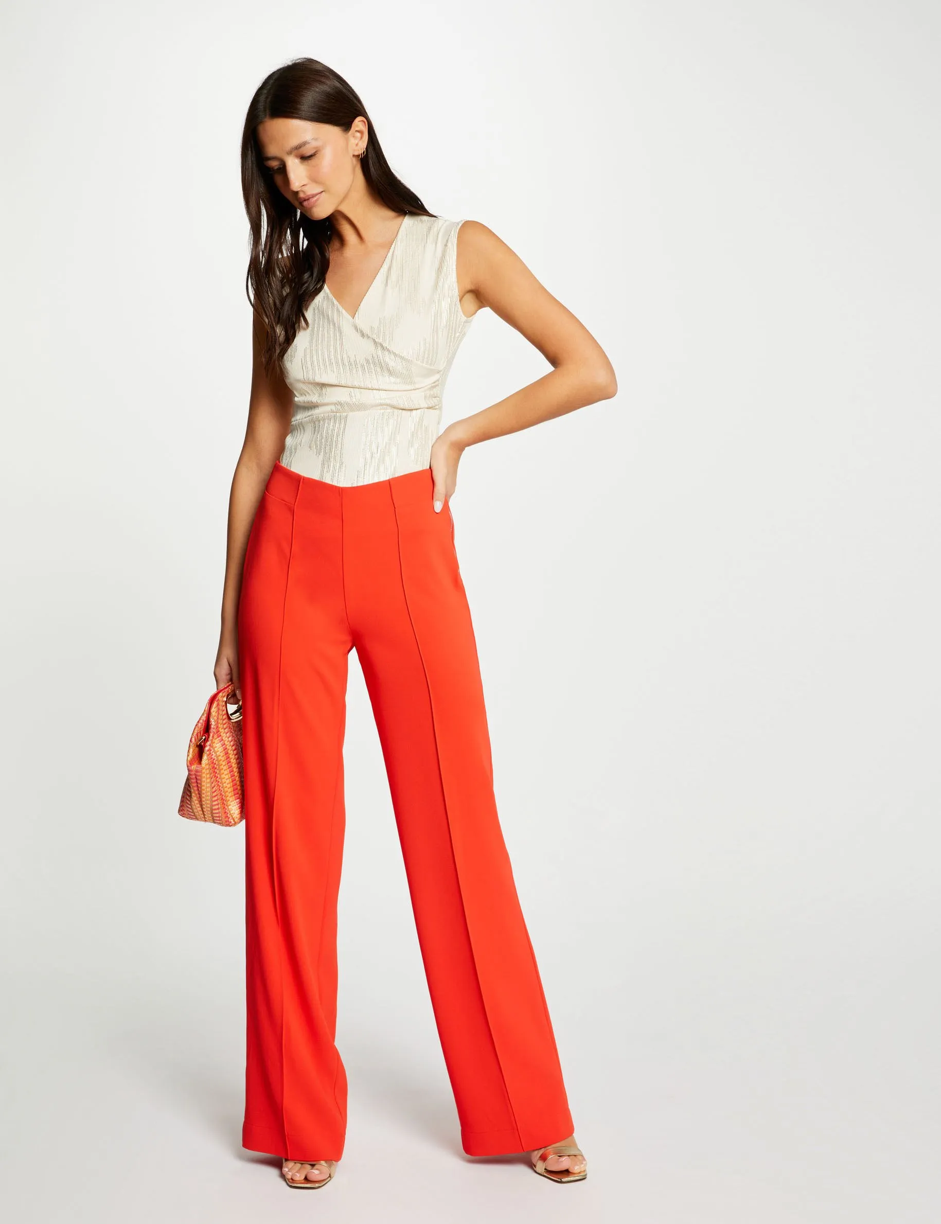 Loose wide leg trousers dark orange women