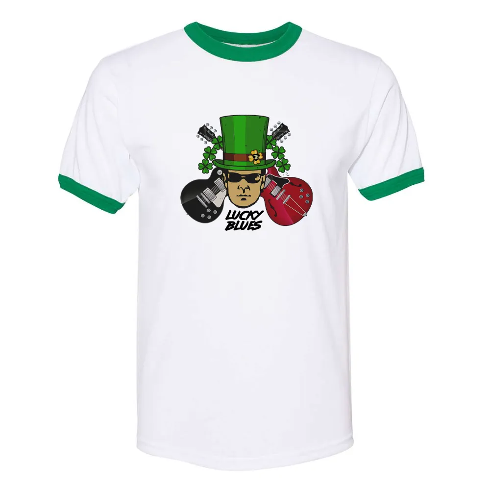 Lucky Blues Top Hat Ringer T-Shirt (Unisex)