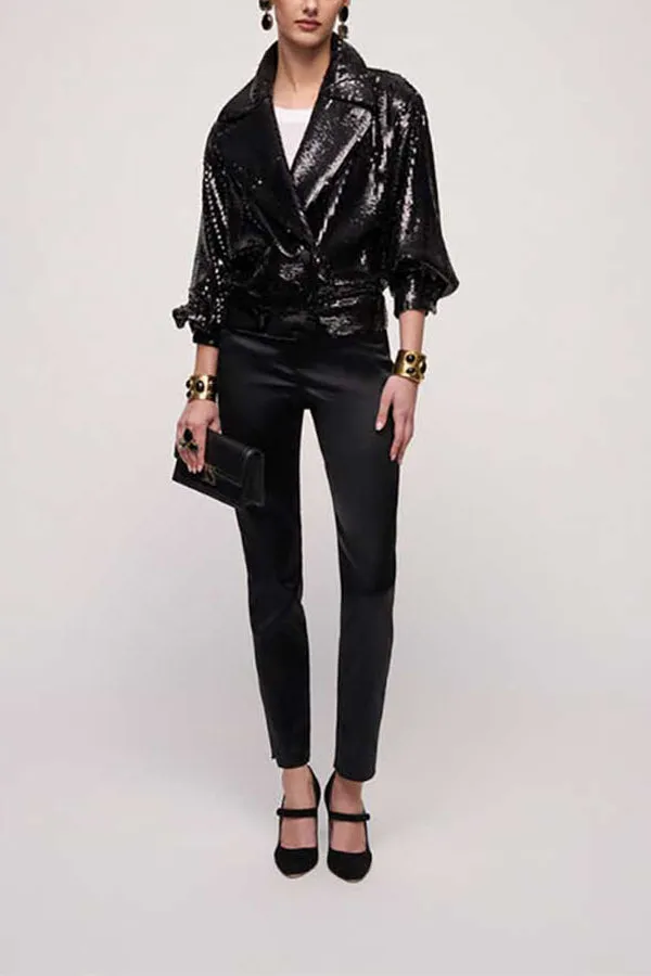 Luisa Spagnoli ORNAMENTO SHINY STRAIGHT ELEGANT TROUSERS