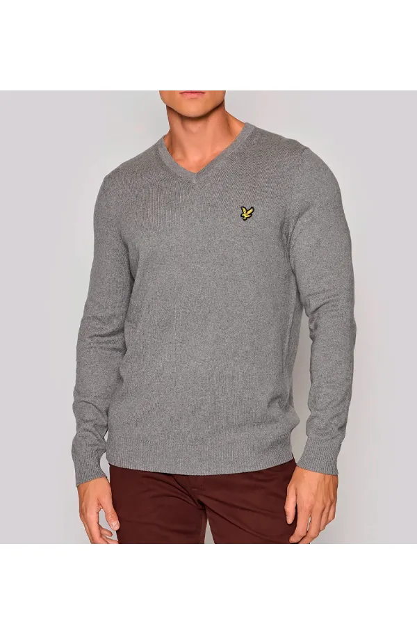 Merino V-Neck Knit in Grey by Lyle & Scott