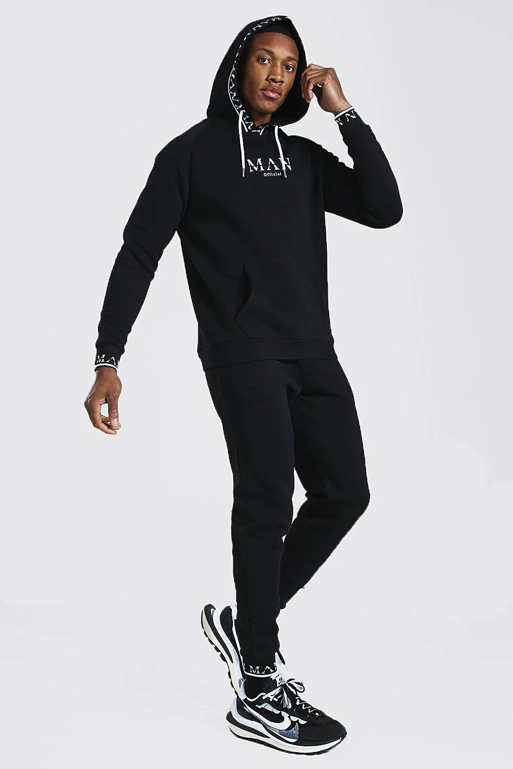 Man Roman Hooded Rib Tracksuit | boohooMAN UK