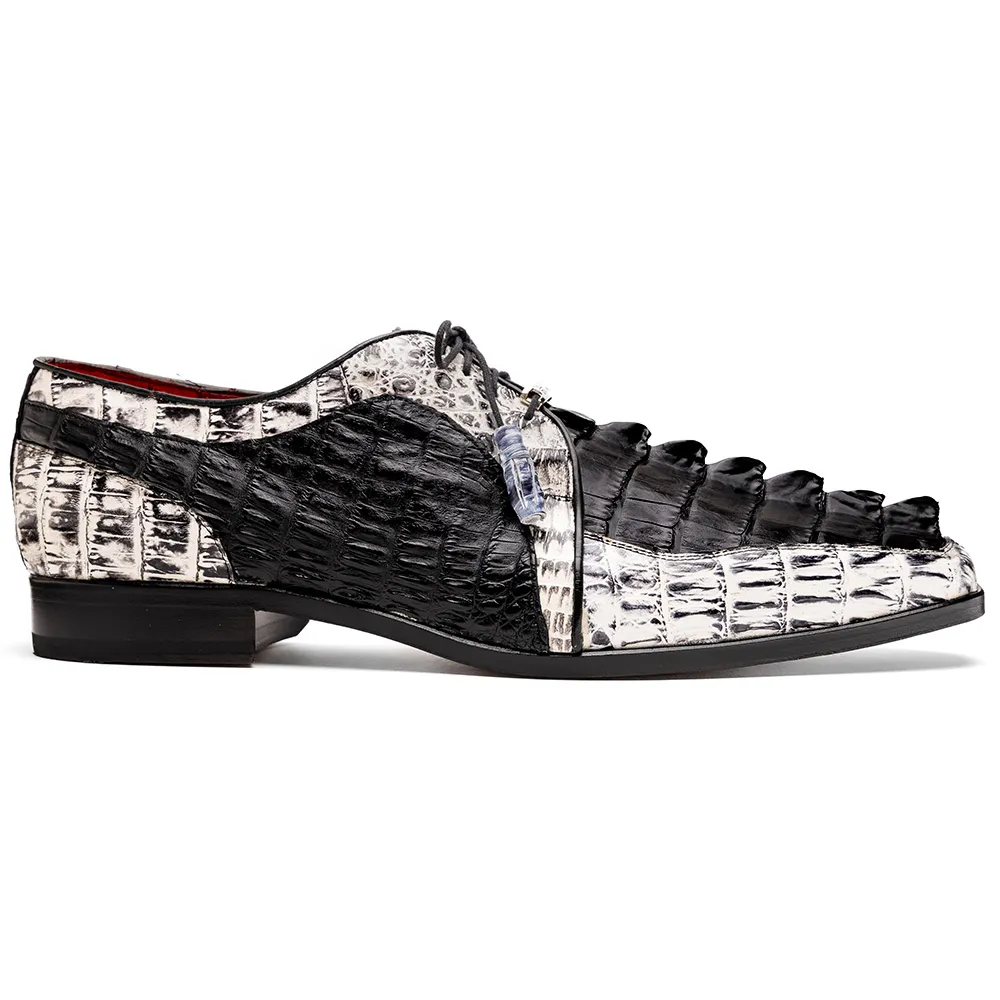 Marco Di Milano Caribe Caiman Crocodile Derby Black / Newspaper