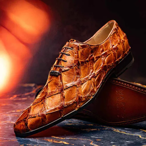 Criss Dress Oxfords in Cognac Pirarucu by Marco Di Milano