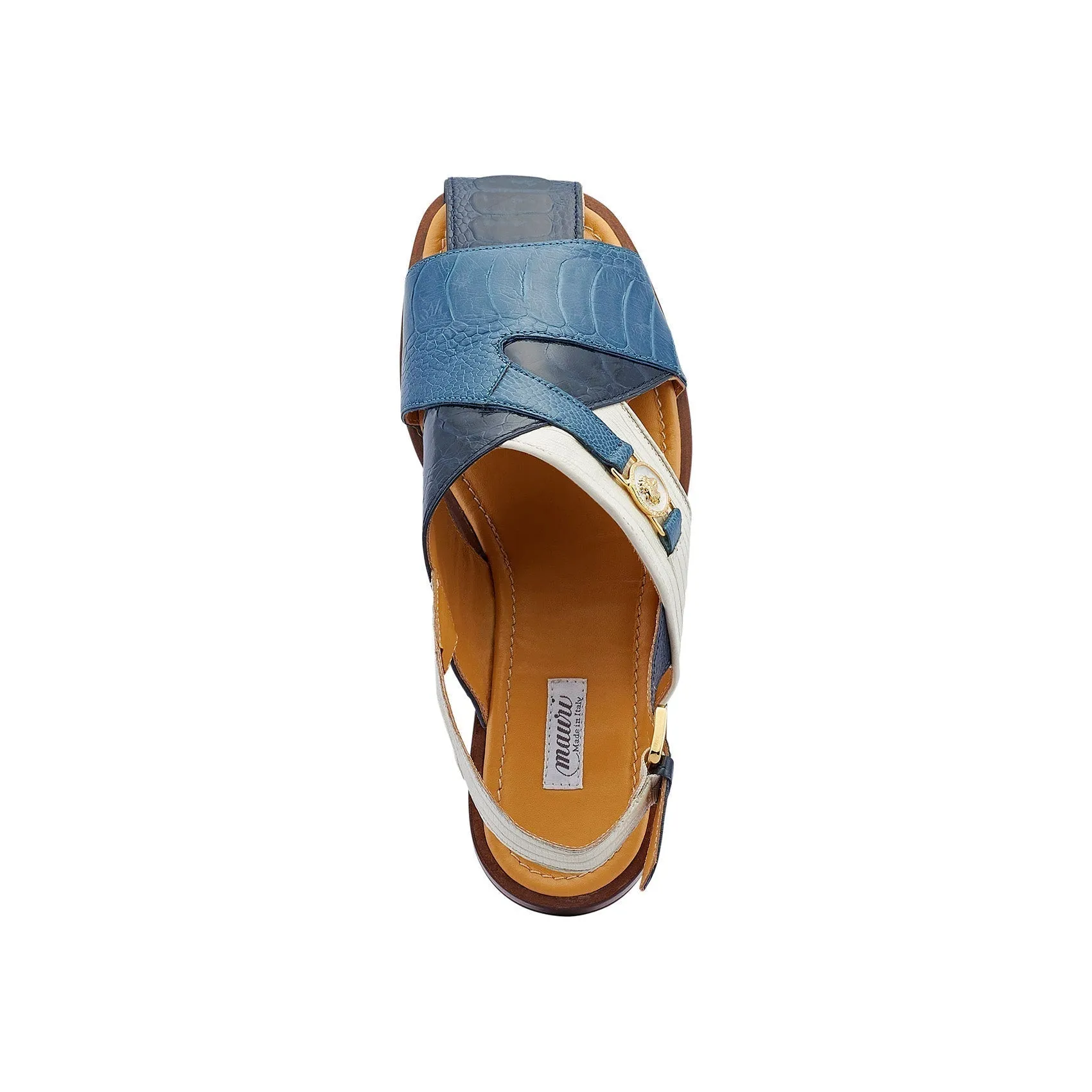 Mauri 5076 Romano Men's Shoes Two-Tone Blue & Cream Exotic Ostrich Leg / Tejus Lizard Sandals (MAS5429)