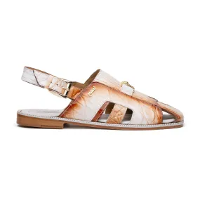 Mauri Barbados 1674/5 Men's Shoes White with Cognac Finish Exotic Alligator / Hornback Sandals (MA5613)