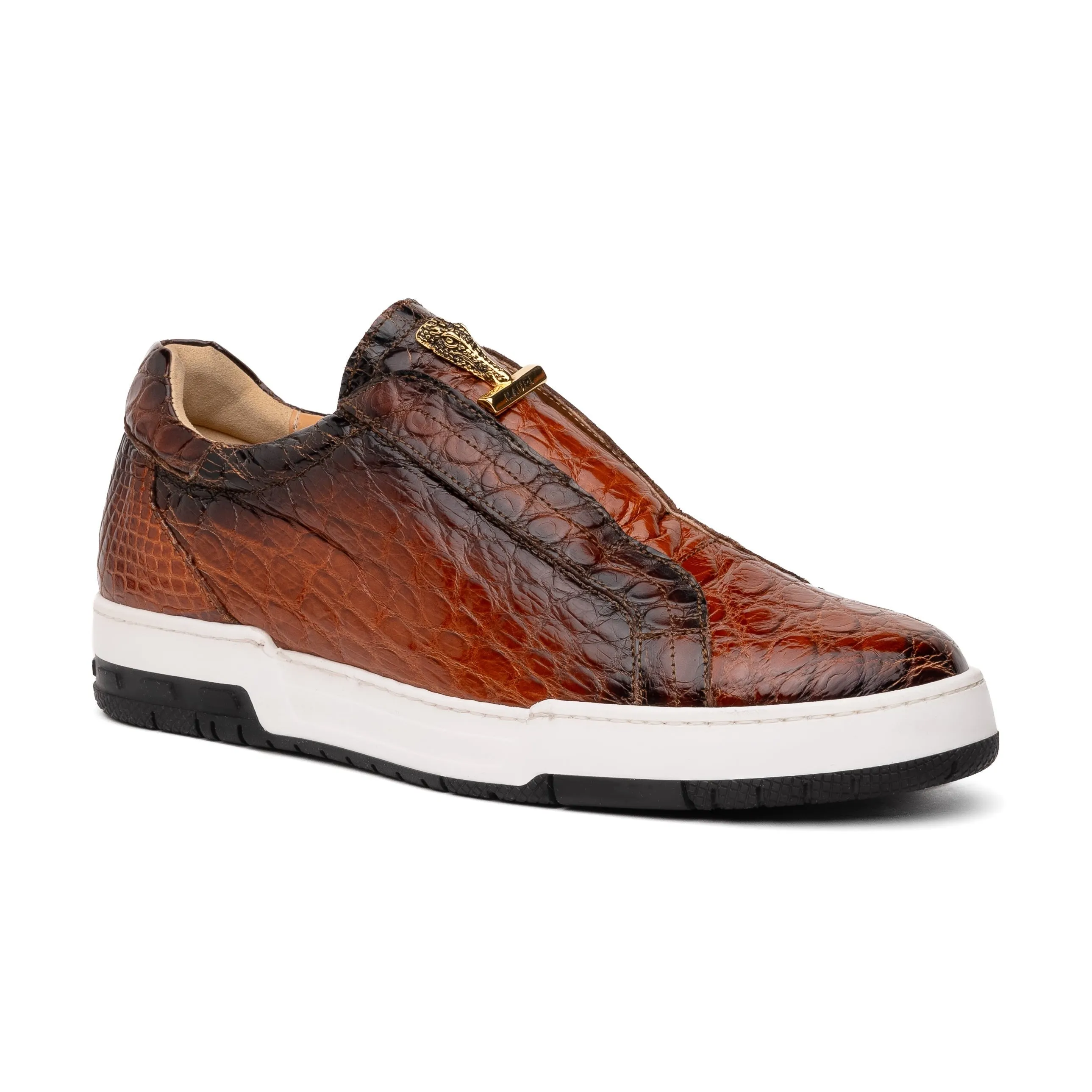 Mauri Regata 8478/2 Men's Shoes Cognac with T.moro Finish Exotic Alligator Casual Slip-On Sneakers (MA5620)