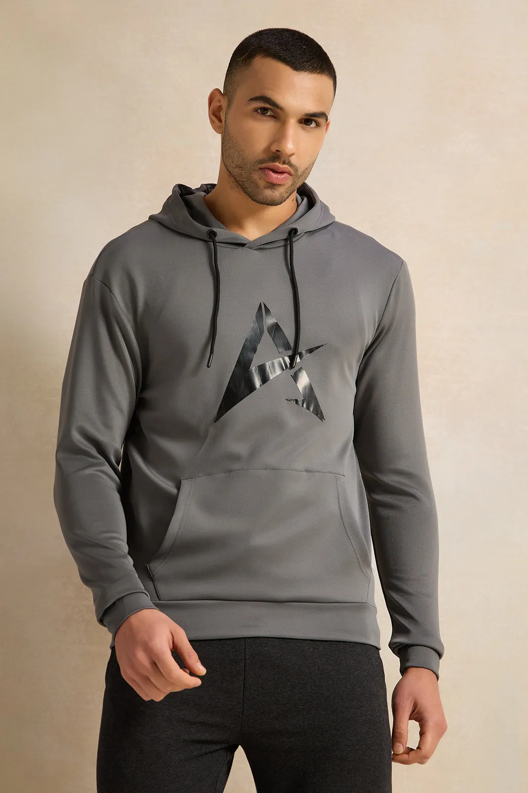 Men Charcoal Hooded Sweatshirt