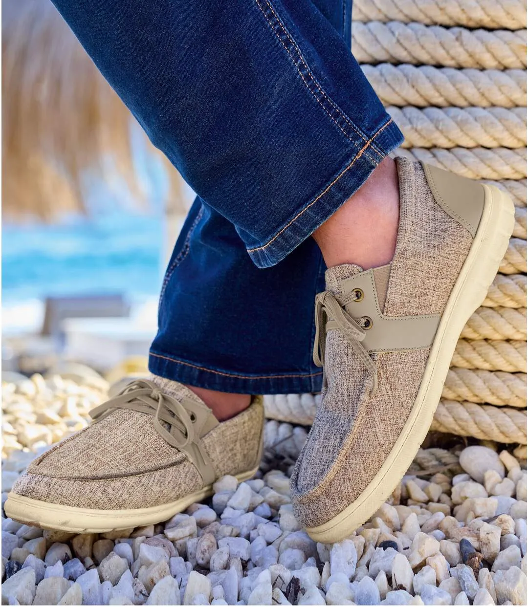 Beige Canvas Moccasins