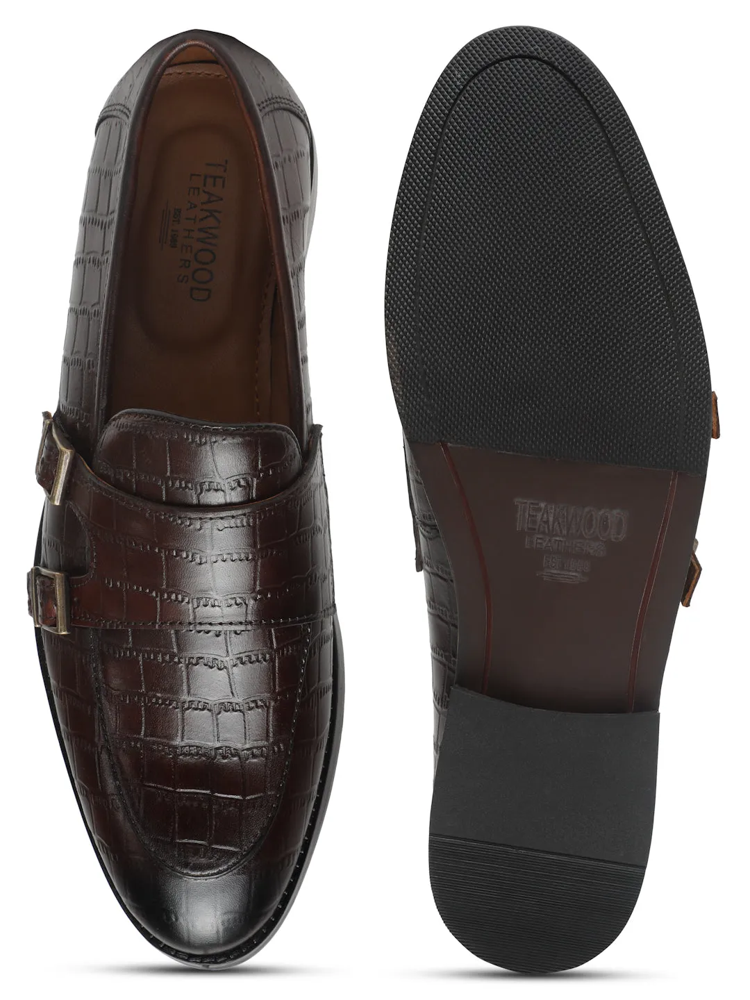 Men's Brown Leather Textured Slip-On Shoes