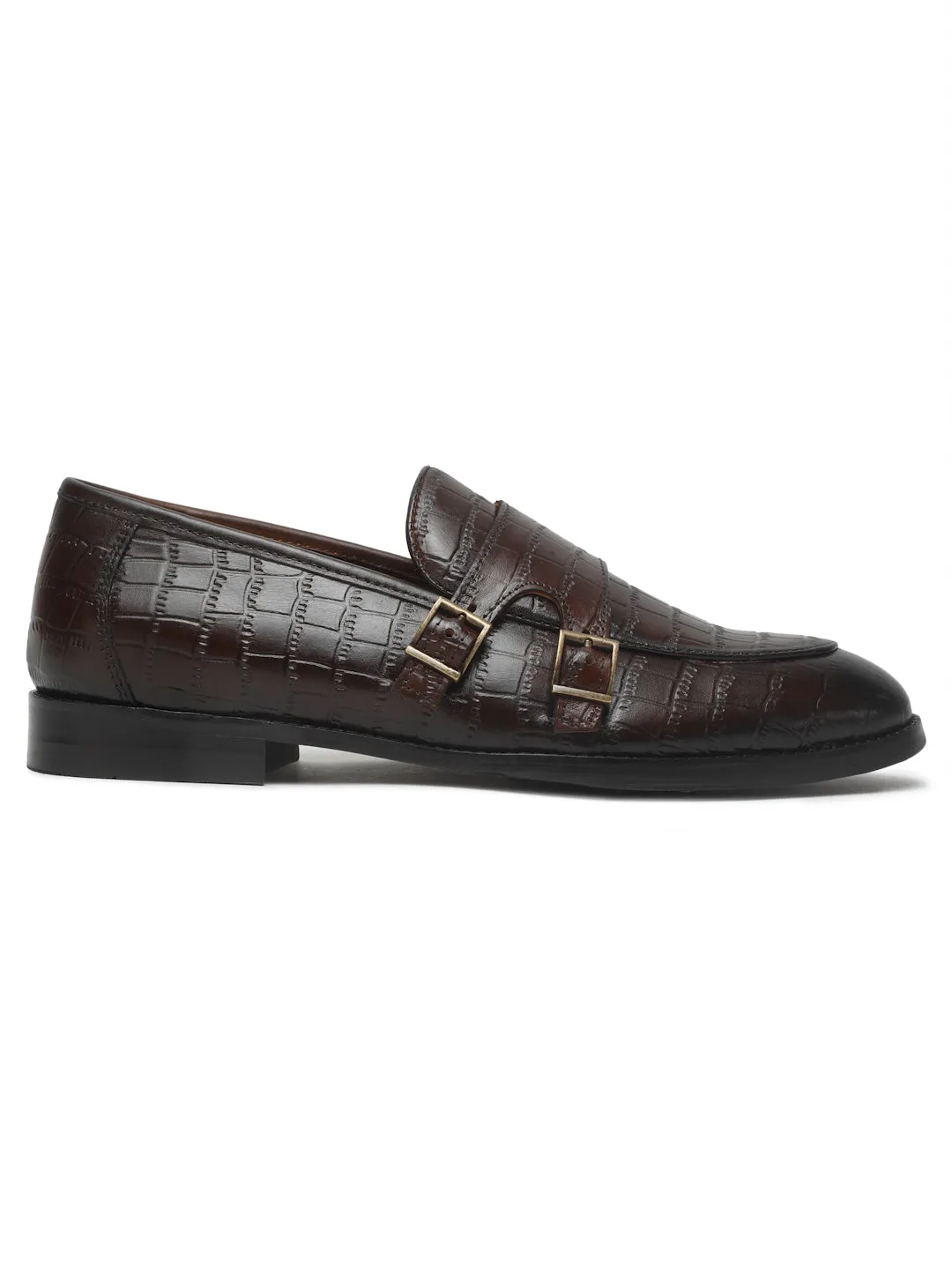 Men's Brown Leather Textured Slip-On Shoes