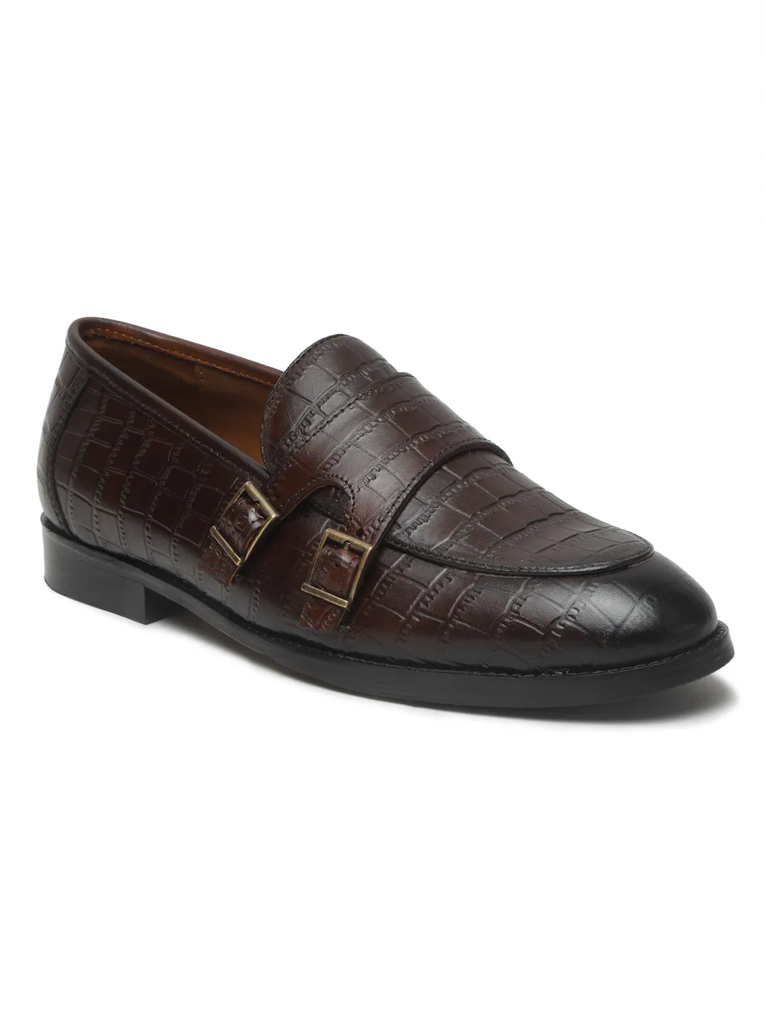 Men's Brown Leather Textured Slip-On Shoes