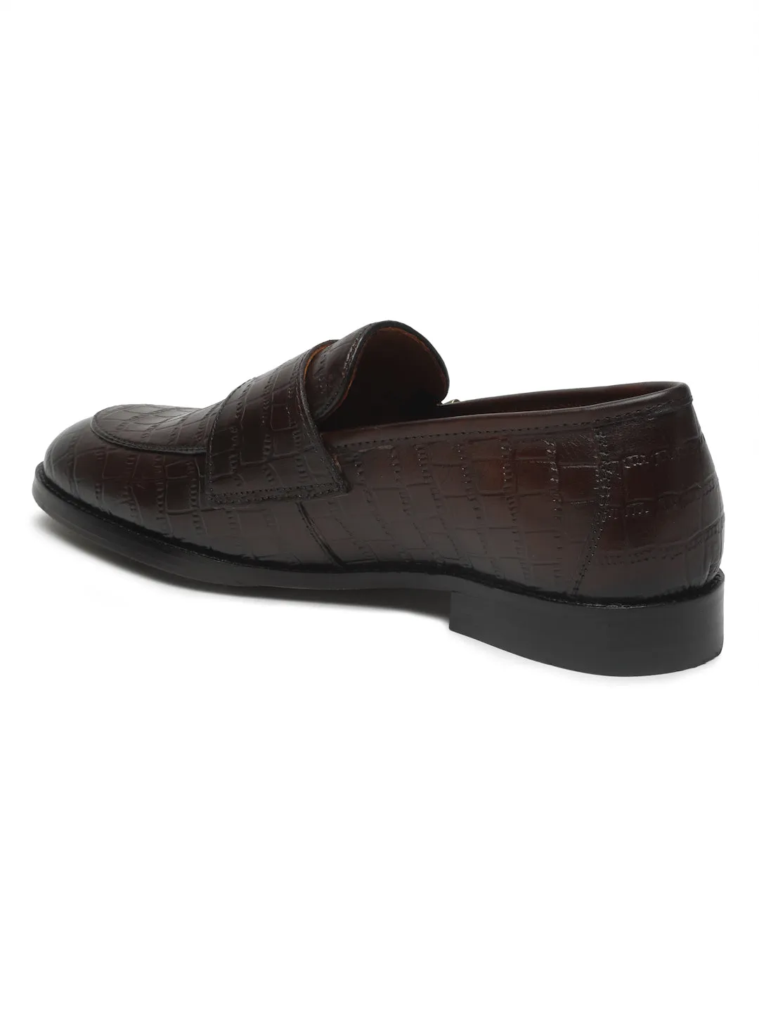 Men's Brown Leather Textured Slip-On Shoes