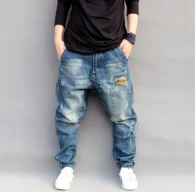 Men's Loose Fit Denim Harem Pants - Mid Waist Streetwear