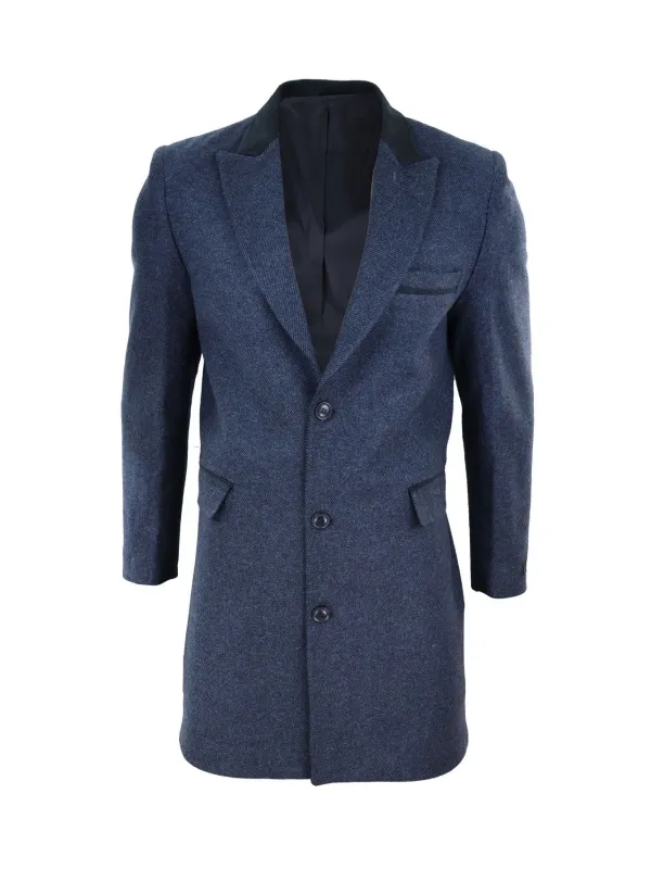 Men’s Navy Blue Long Wool Coat