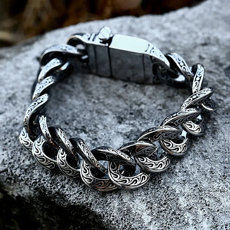 Vintage Punk Stainless Steel Bracelet Men's Carved Pattern Creative Personality