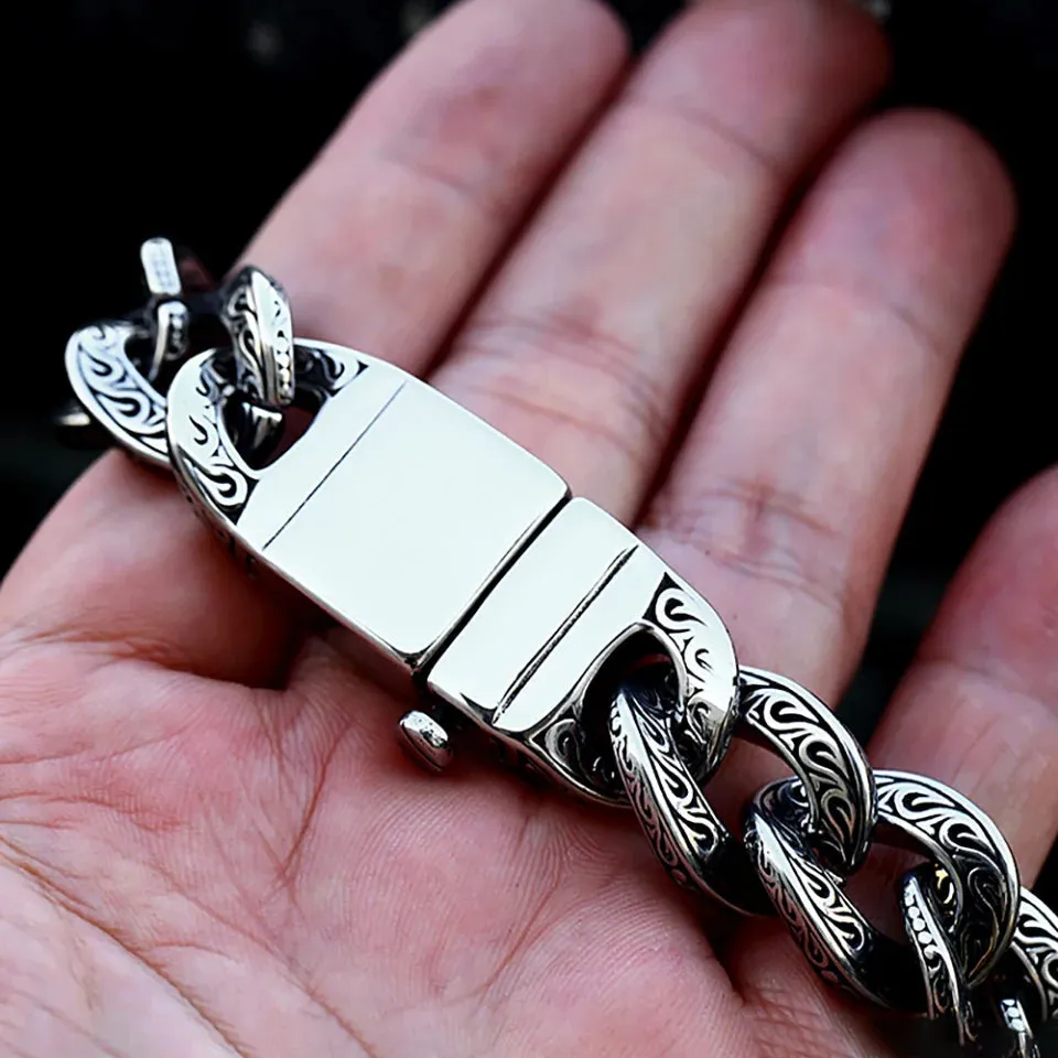 Vintage Punk Stainless Steel Bracelet Men's Carved Pattern Creative Personality