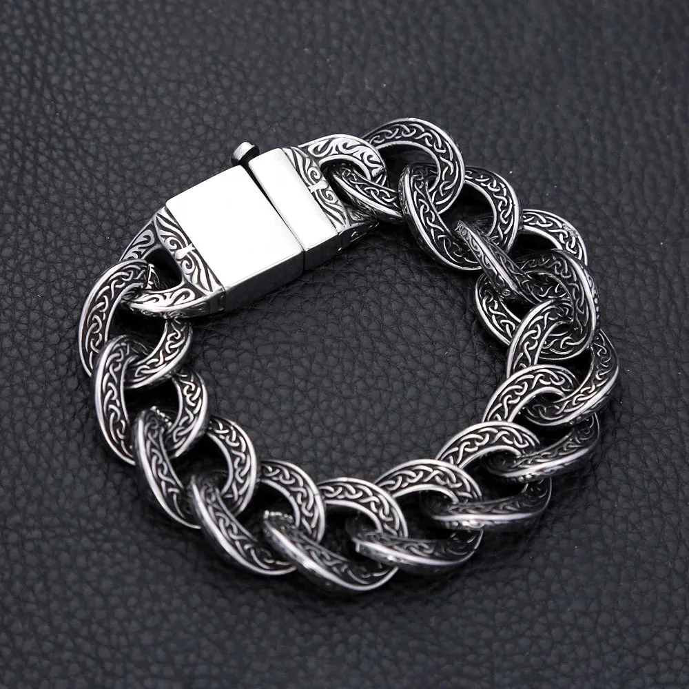 Vintage Punk Stainless Steel Bracelet Men's Carved Pattern Creative Personality