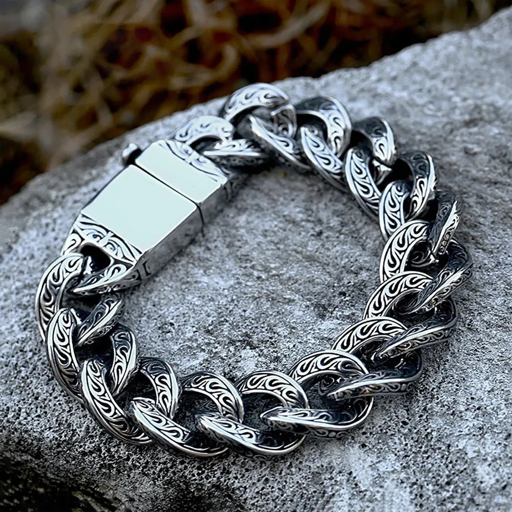 Vintage Punk Stainless Steel Bracelet Men's Carved Pattern Creative Personality