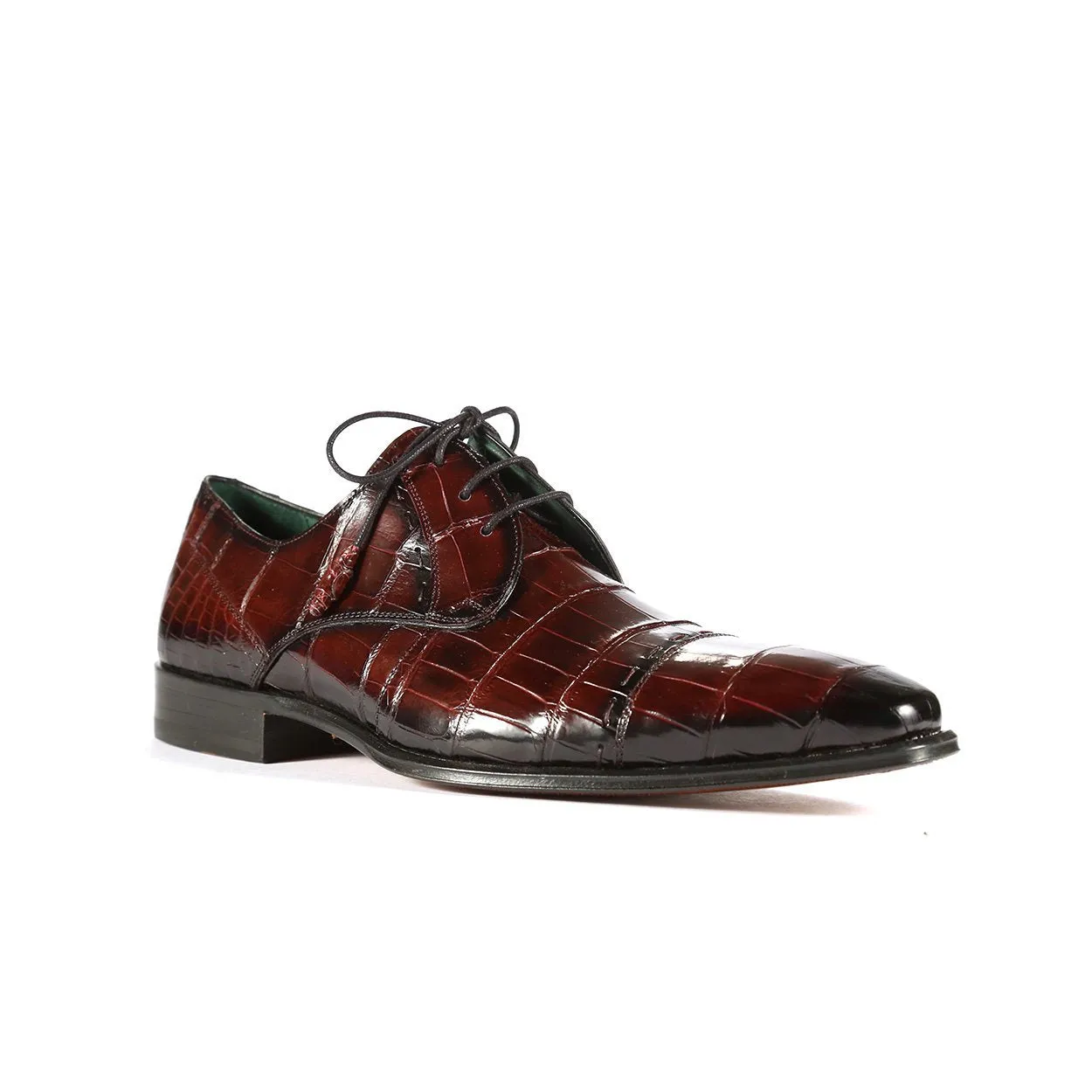 Men's Shoes Burgundy Alligator Cap-Toe Derby Oxfords