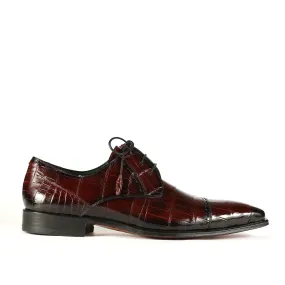 Men's Shoes Burgundy Alligator Cap-Toe Derby Oxfords